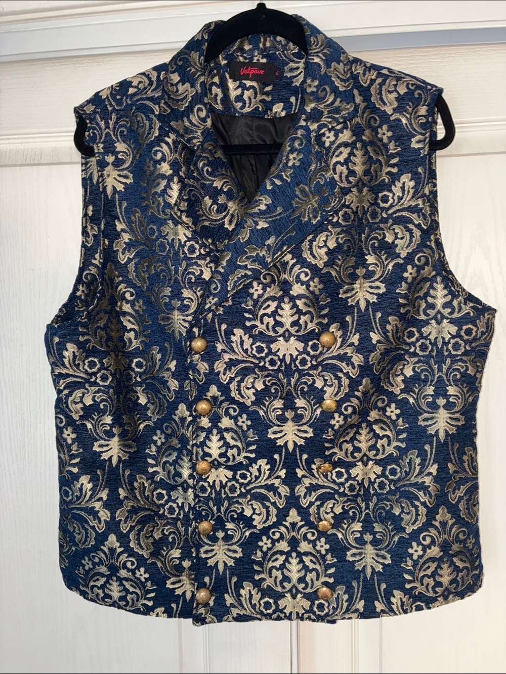Vatpove- Navy and Gold Brocade Double-Breasted Vest